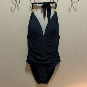 Bleu Rod Beattie Black halter swimsuit